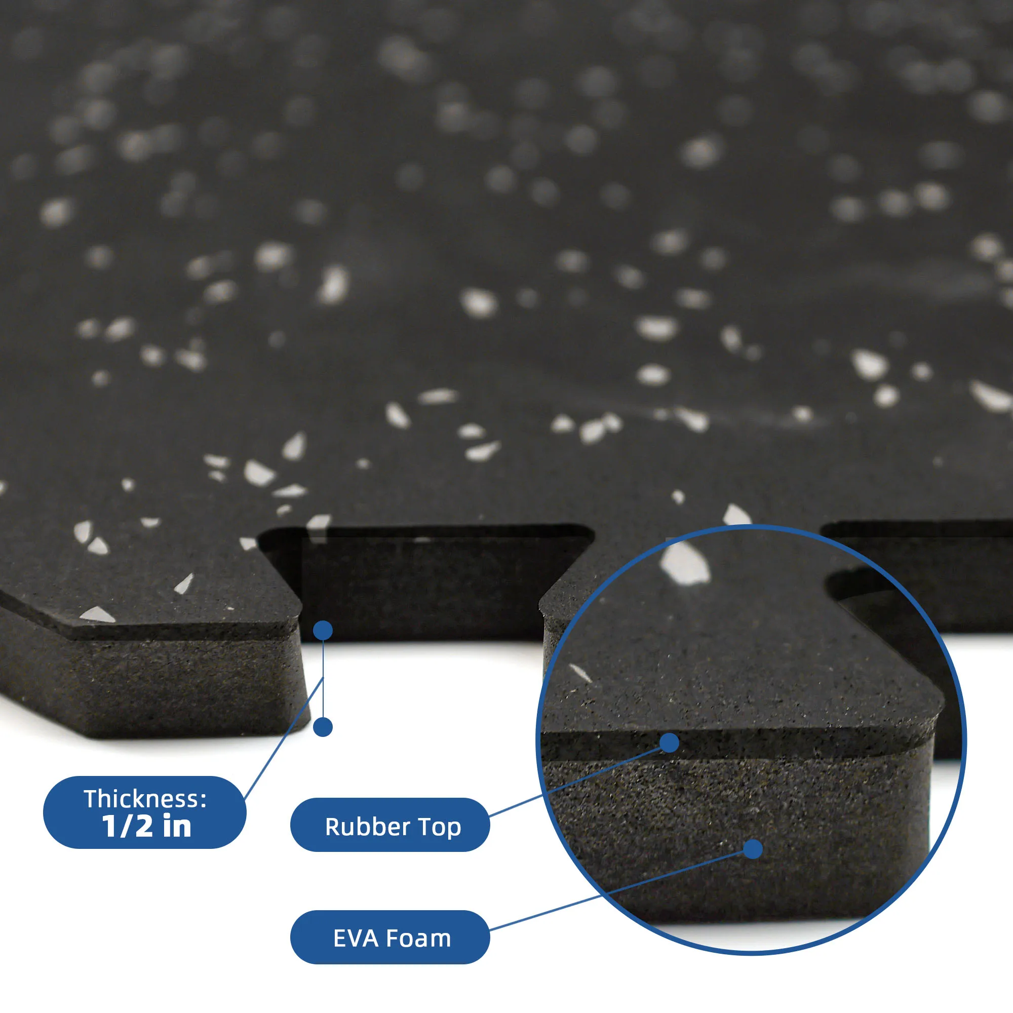 Azulejos de piso de exercício de ginástica interligados de espuma EVA - preto branco 24 x 24 polegadas 0,55 polegadas de espessura - pacote de 12 telhas 48 m2. Pés. Cobertura