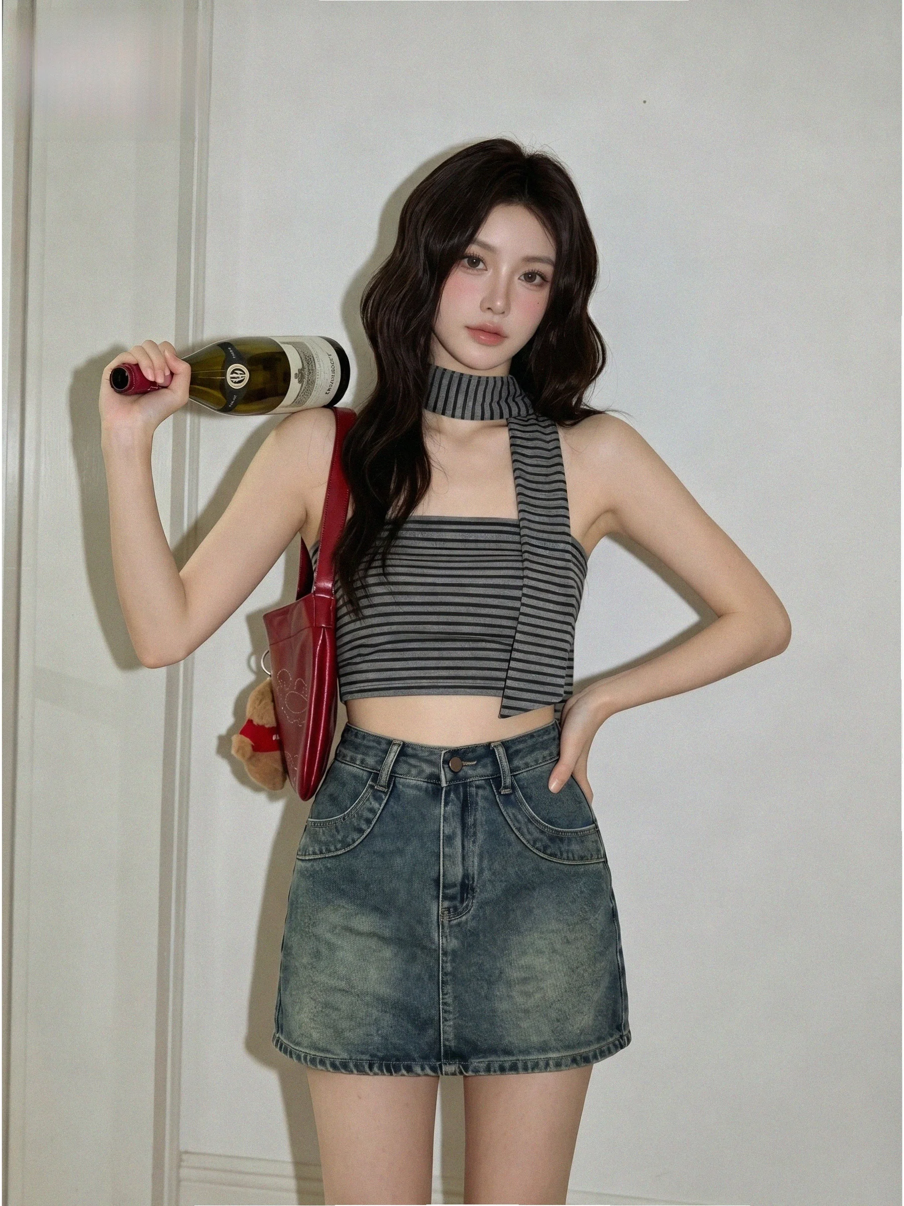

Retro Blue American High Waist Denim Short Skirt Women's 2026 New Summer Anti-Light Slim A-Line Skirt Casual Style