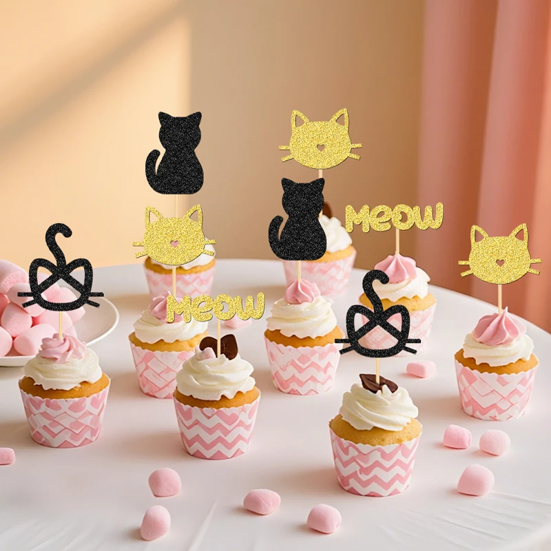NUBECOM 24 Stück Cupcake-Topper für Katzen, glitzernde Cupcake-Picks für Katzen, Kuchendeckel für Kätzchen, Haustier, Katzen, Geburtstagskuchen-Dekoration – Detail 13