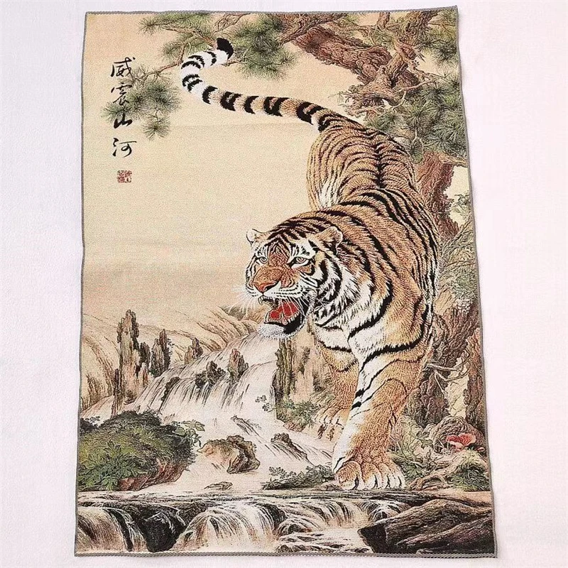 Thangka, embroidered brocade painting,  Tiger, downhill tiger, exquisite home decoration, auspicious