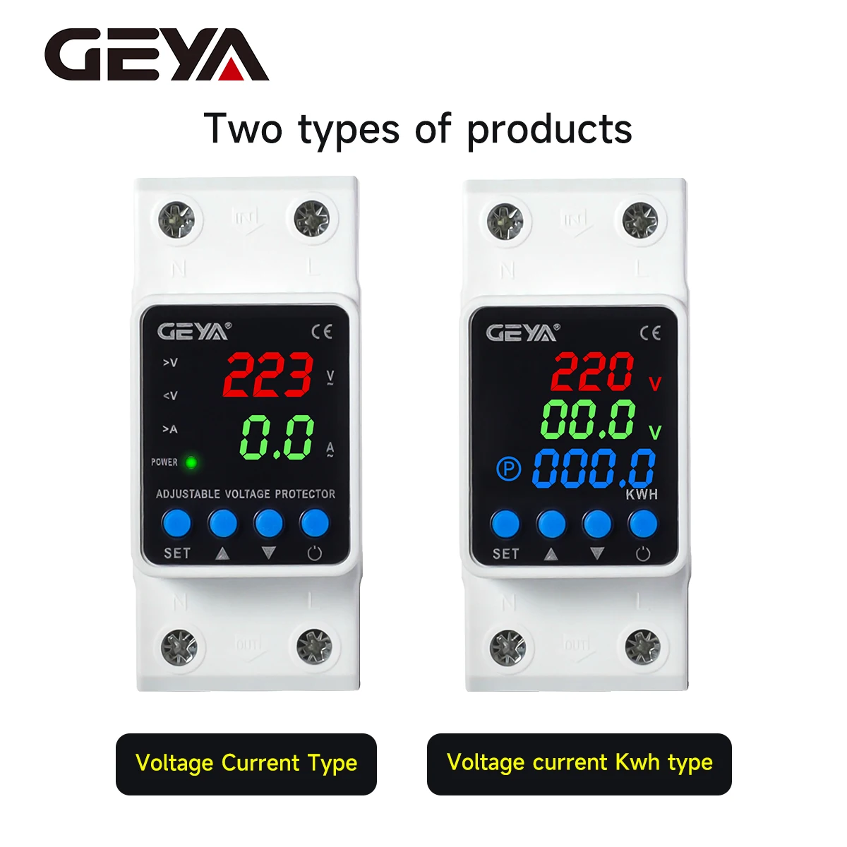GEYA 63A 80A 220V Digital Display Adjustable Over Voltage Current and Under Voltage Protective Device Self-resetting Protector