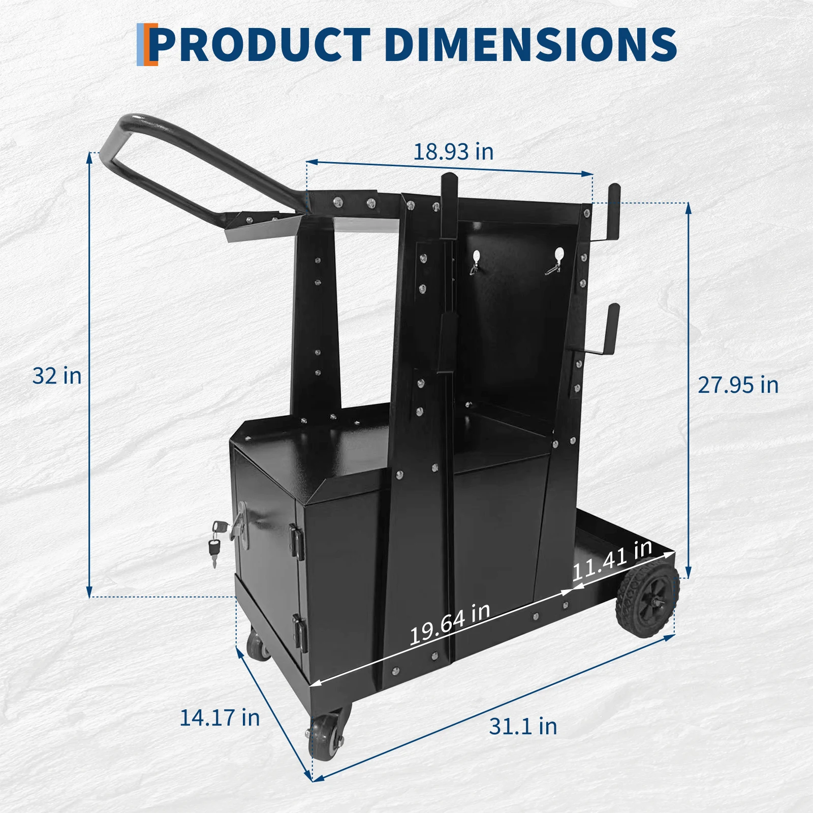 Welding Cart with Lockable Cabinet, 2 Tier Heavy Duty Welder Cart for Mig Welder TIG Welder and Plasma Cutter with 360° Swivel Wheels and Safety Chains, 220 Lbs Capacity view 2
