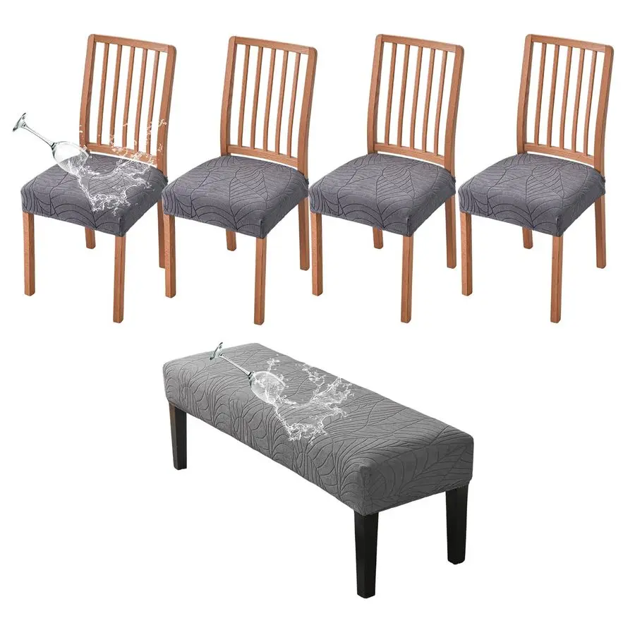 

Waterproof Dining Room Chairs Seat Covers Set of 4 with Stretch Bench Slipcover Jacquard Kitchen Chair Slipcover Washable Seat