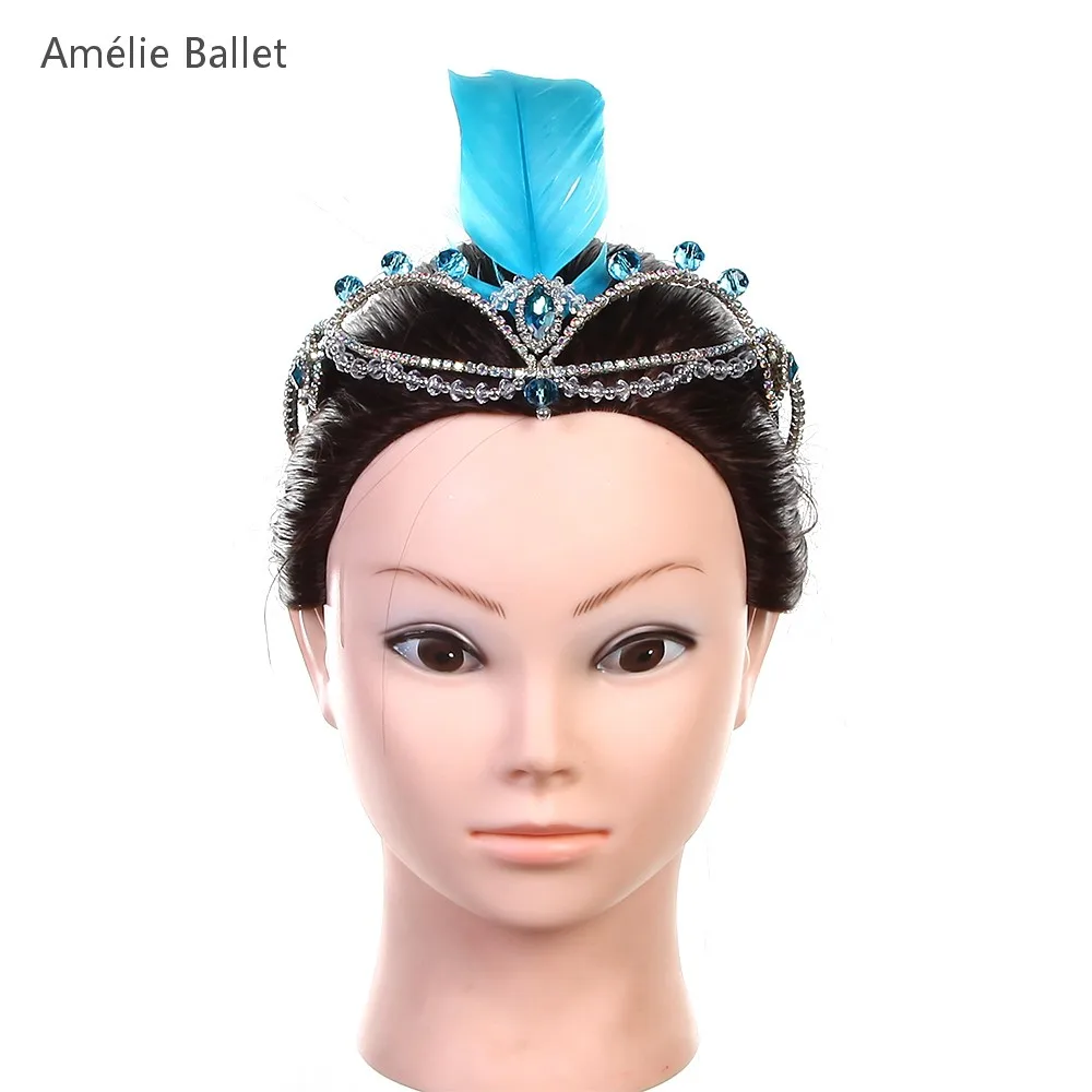 

HB078 Free Shipping Lake Blue Crown with Feather for Girls Hairwear Ballet Headwear Hair Accessories Ballet Headdress Head-wear