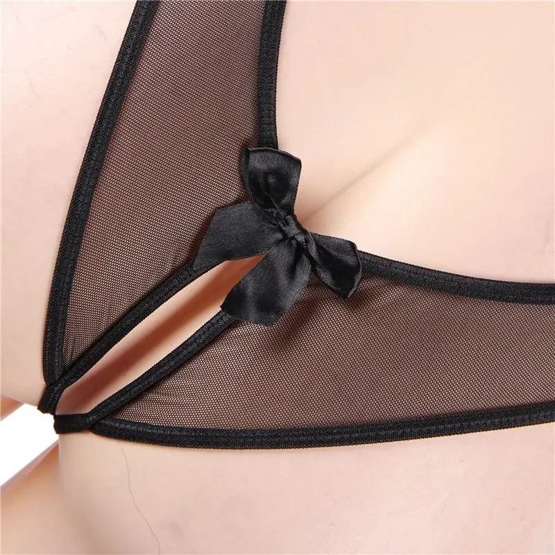 Large size sexy lingerie women\'s topless back open file free temptation bow suspender nightdress SM sexy