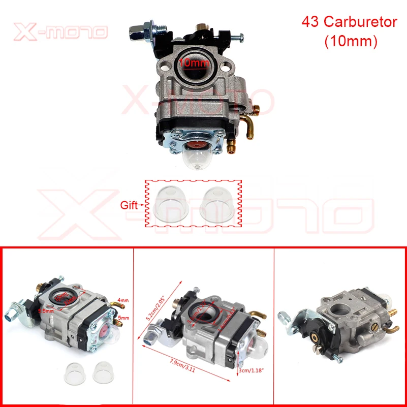 Gasoline Brushcutter 10mm/15mm  Carburetor Carb For CG430/520/40-5 Trimmer spare parts 40-5/44-5,43cc/47cc/49cc/52cc