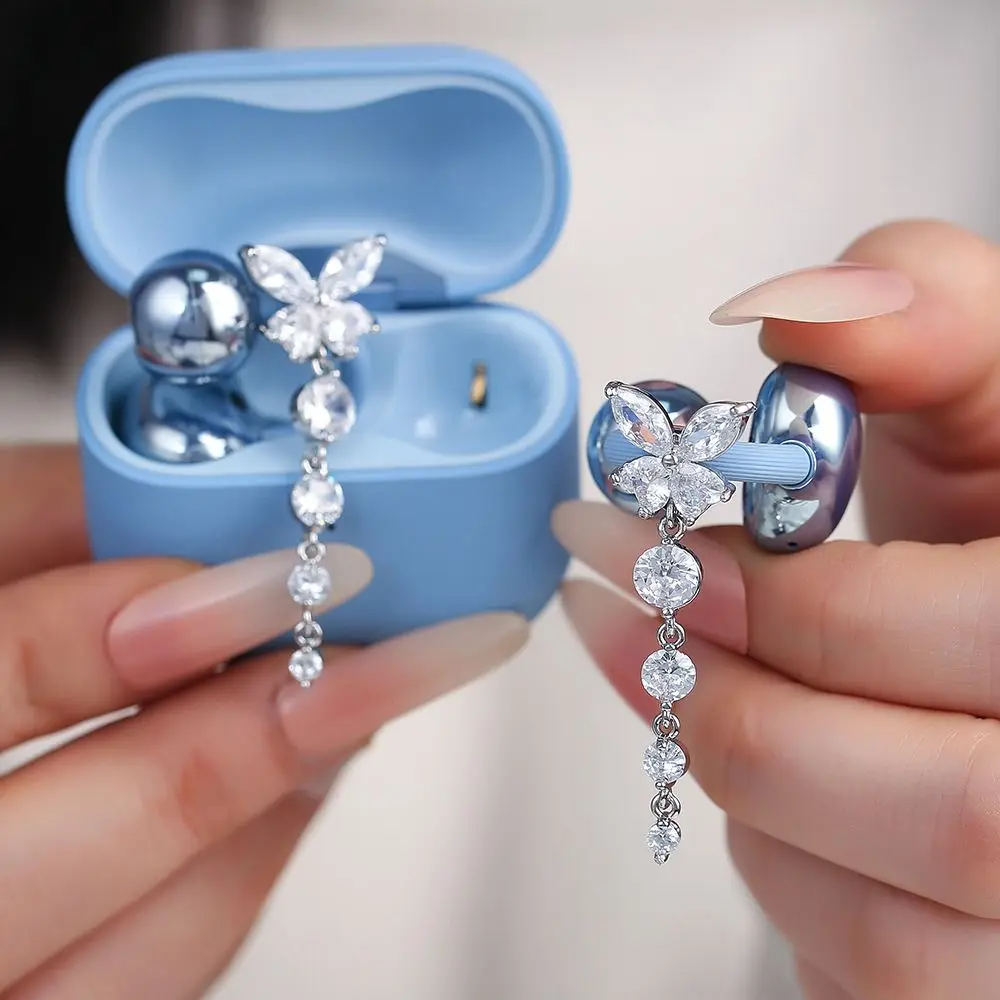 Crystal Butterfly Crystal Chain Butterfly Elegant Crystal Earphone Chain Mini Bow Diamond Buckle for Freeclip 1/2