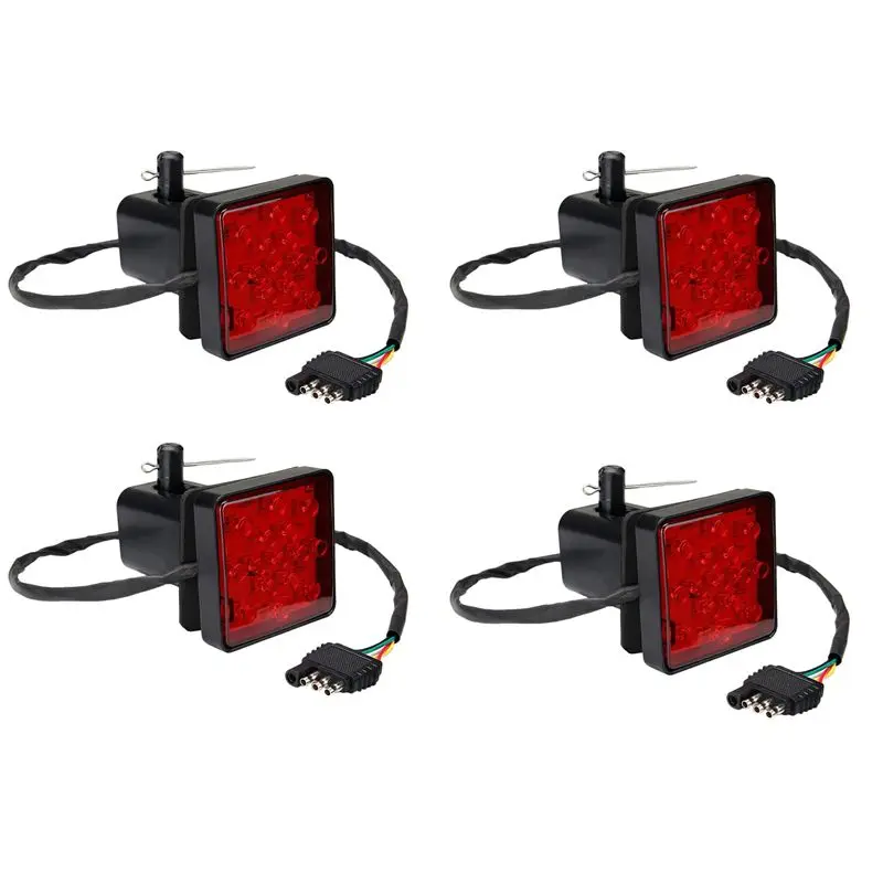

4X Red 15 LED 2 Inch Trailer Truck Hitch Tow Haul Receiver Cover Brake Light With Pin 12V-N30R