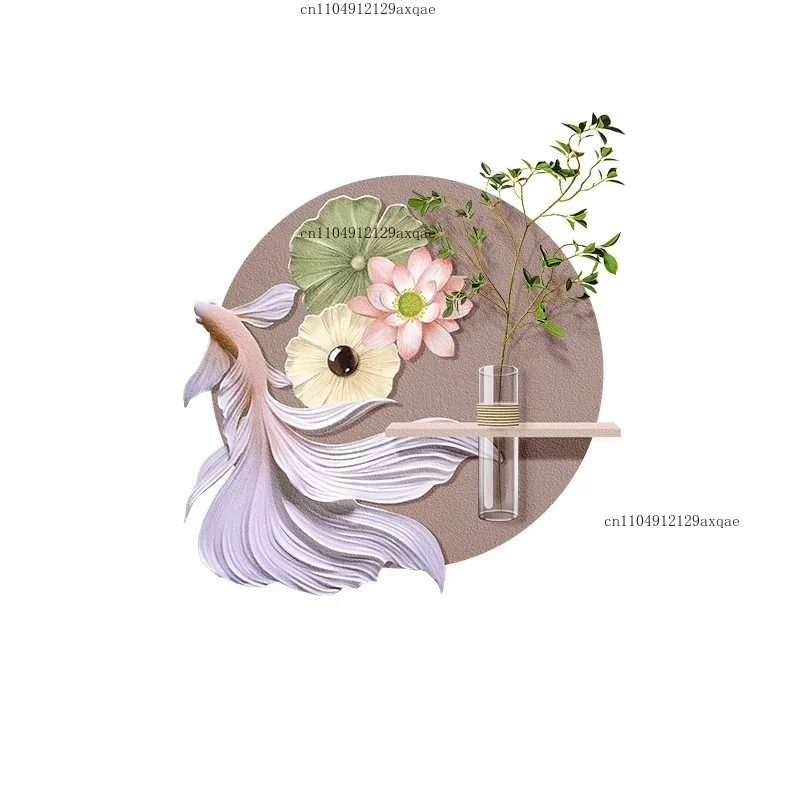 Foyer Koi Fish Restaurant Art Decorative Painting Hydroponic Plants Light Emitting Diode Painting Lotus Sandstone Circle