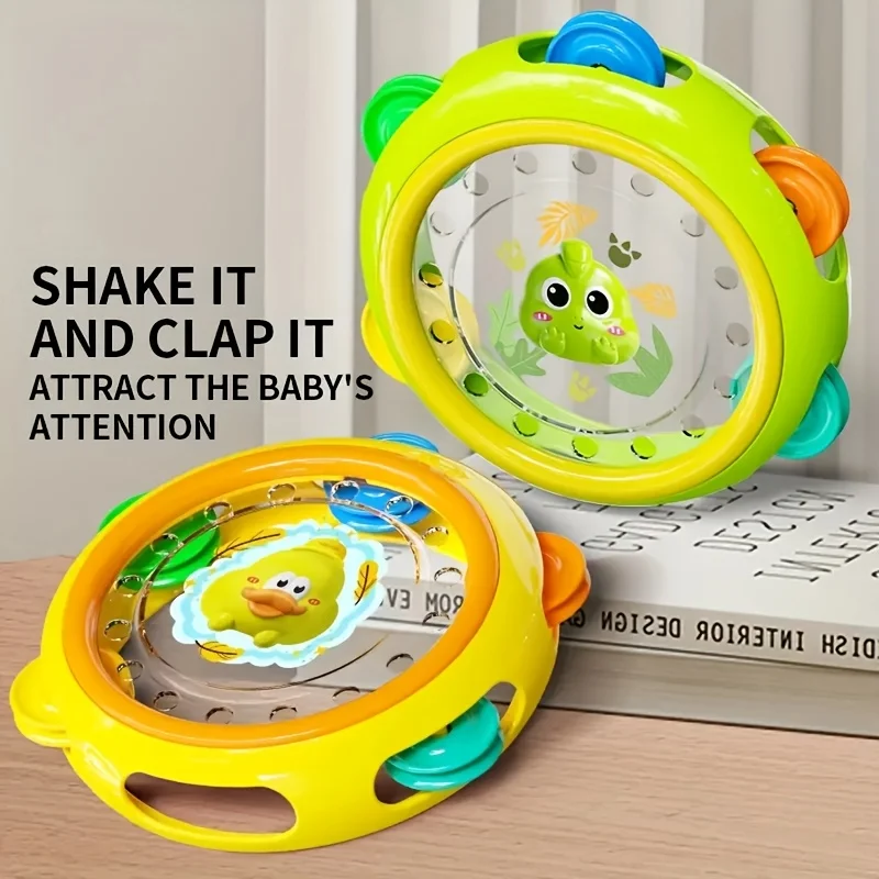 Cartoon frog and duck tambourine ring, Vibrating tambourine, suitable for children 0-3 years old clapping toy image 2