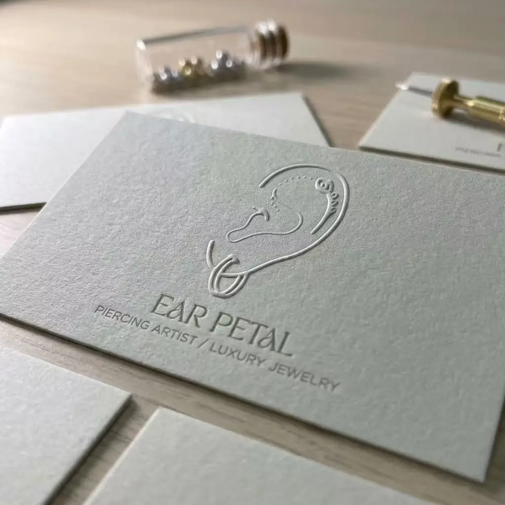 Luxury Customized Earrings Card with Embossed Logo Premium Gift Card for After Sales Wedding Invitations Beige Paper off White