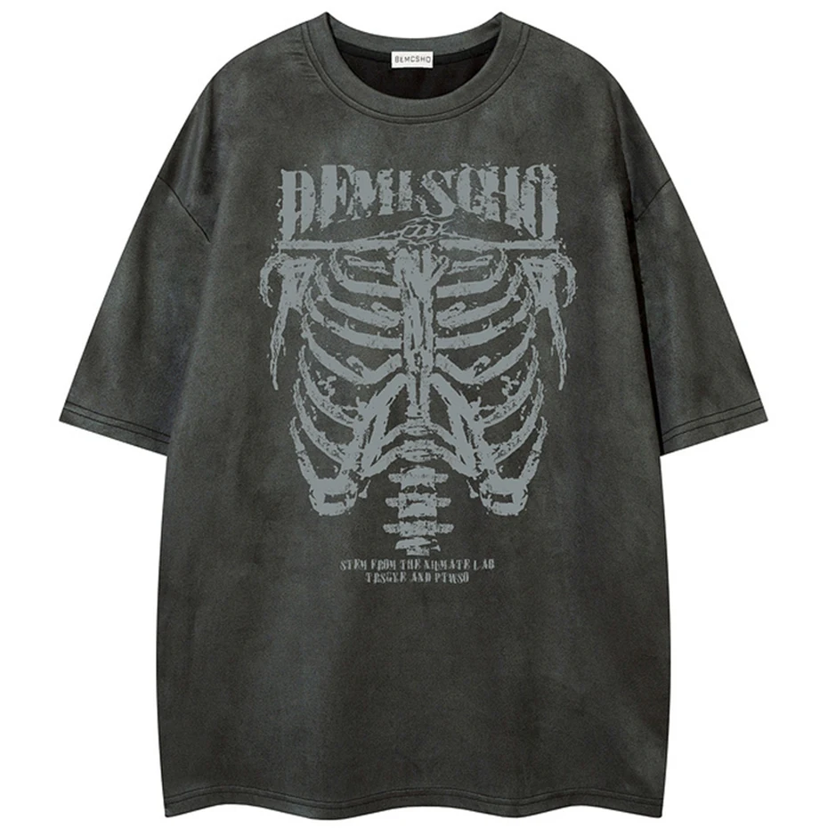 Vintage Loose Oversized Men's T-shirt Harajuku Streetwear Hip Hop Y2K Ripped Patchwork Tshirts Casual Tee Tops