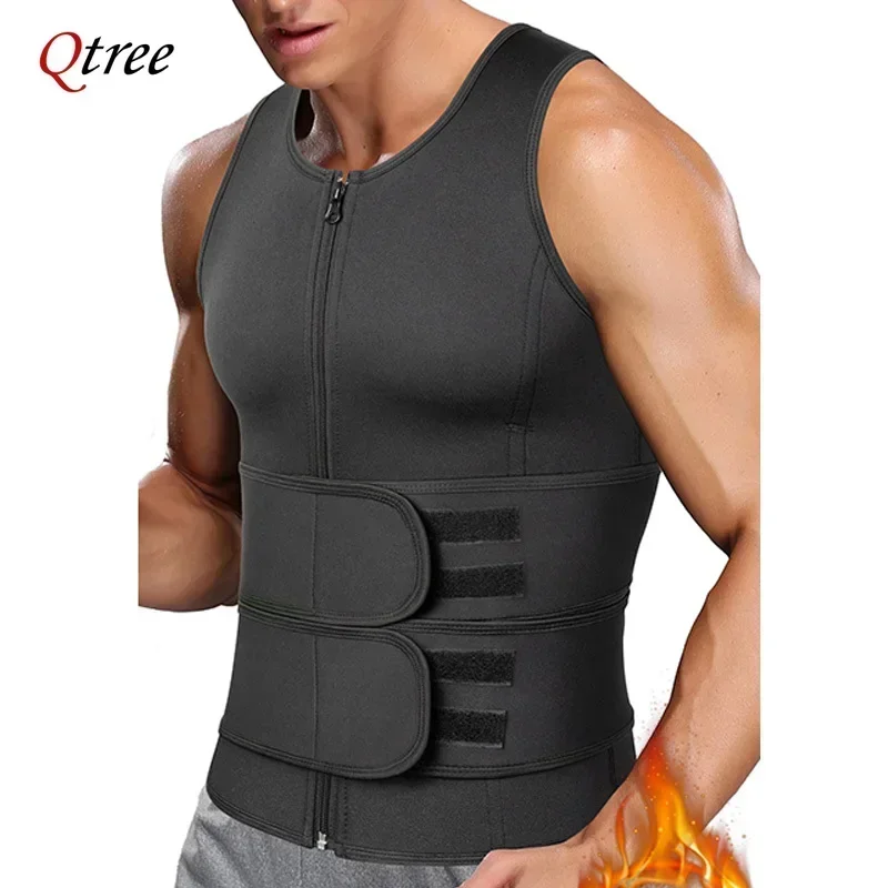 Men\'s Body Shaper Waist Trainer Sauna Vest Double Belt Sweat Shirt Corset Top Abdomen Slimming Shapewear Fat Burn Fitness Suits