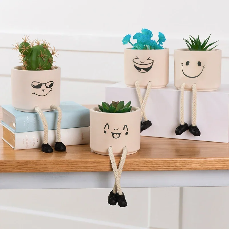 

Creative Expression Character Dangling Foot Doll Ceramic Personalized Flowerpot Ornament Simulation Succulent Plant Pot Plant