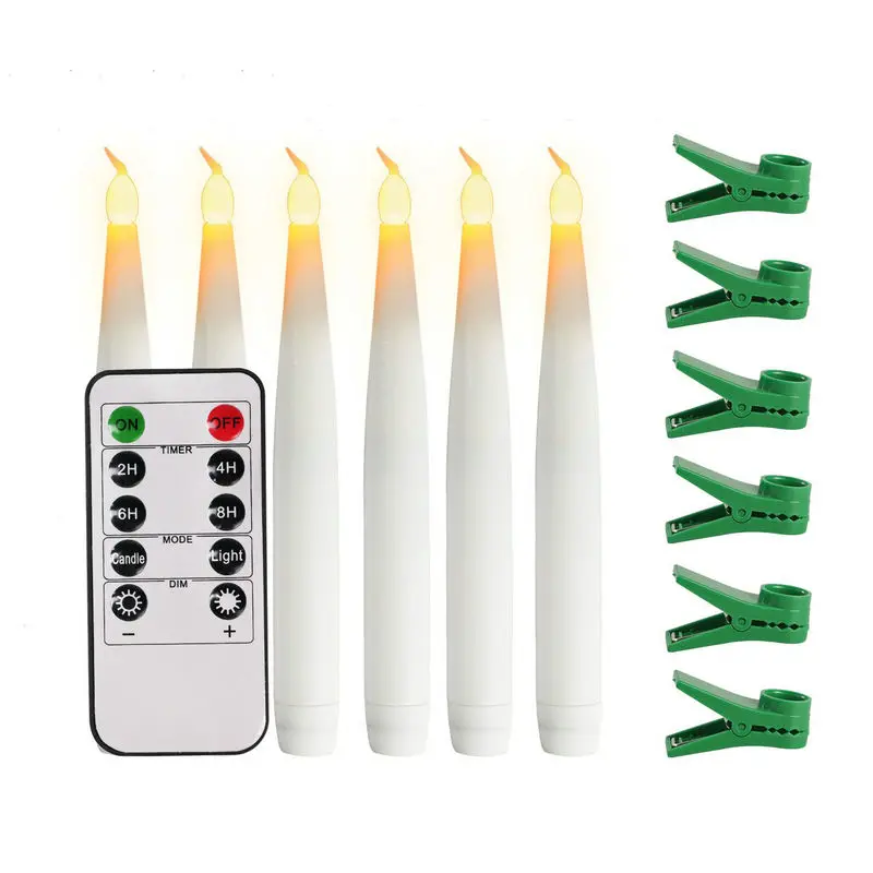 Led Taper Candles w/Clip Remote control Candle Lights Battery operated Electric Candlestick Christmas tree Home Party Decorative