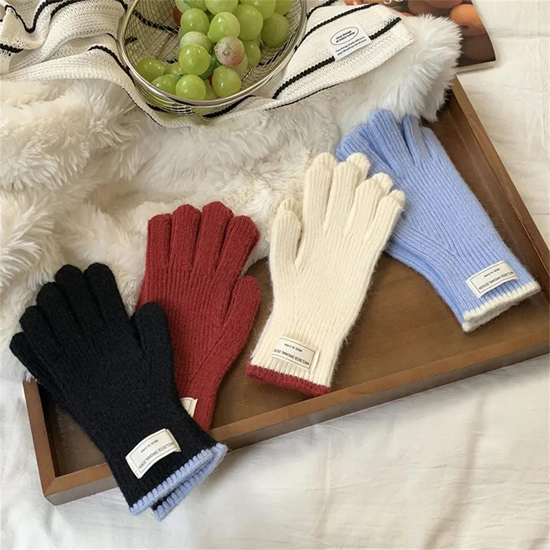 المرأة شتاء دافئ محبوك قفازات كاملة الأصابع وضع العلامات رشاقته طويلة في الهواء الطلق قفازات بلون لمس تمتد القفازات #5