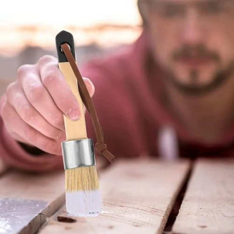 3 Pack Chalk Paint Brushes Kit For Furniture Reusable Flat And Round Chalk Paint Brushes Set For Folk Art Home Decor