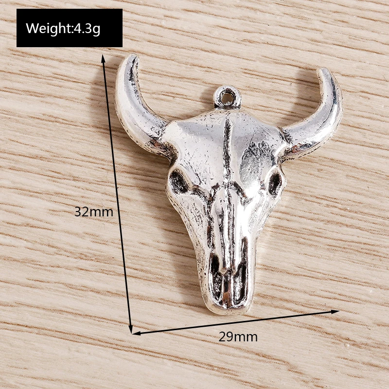 Tusember 10pcs 29*32mm Alloy Hip Hop Punk Bull Head Charms for Jewelry Making Fashion Earrings Necklaces DIY Pendants