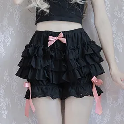 Women Girls Bowknot Frilly Lace Ruffle Pumpkin Bloomers Victorian Bloomer Shorts Lolita Vintage Gothic Pantaloons Costum