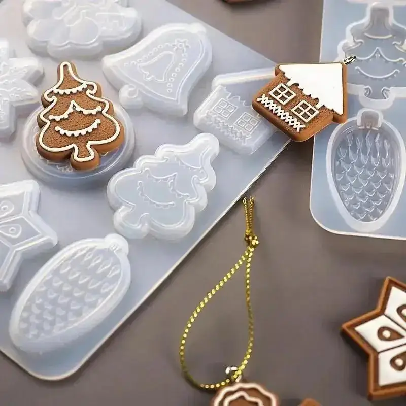 

New Christmas Series Pendant Mold DIY Resin Christmas Tree Snowflake Reindeer Pendant Keychain Hanging Mold Christmas Ornament