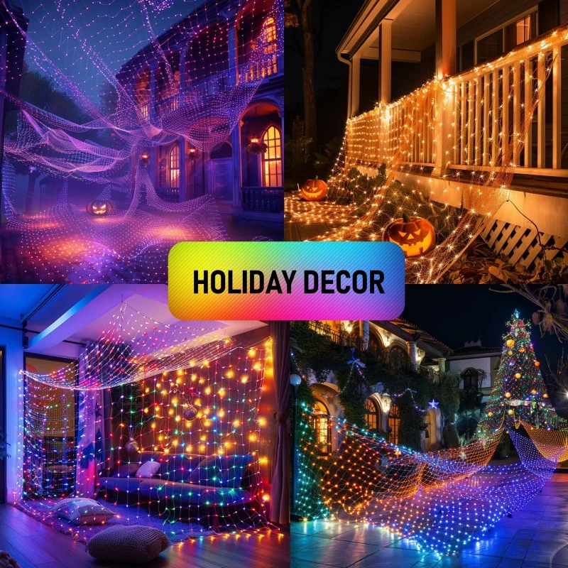 RGB Mesh Lights LED String Waterproof Curtain Light String for New Year Wedding Party Christmas Home Curtain Decoration
