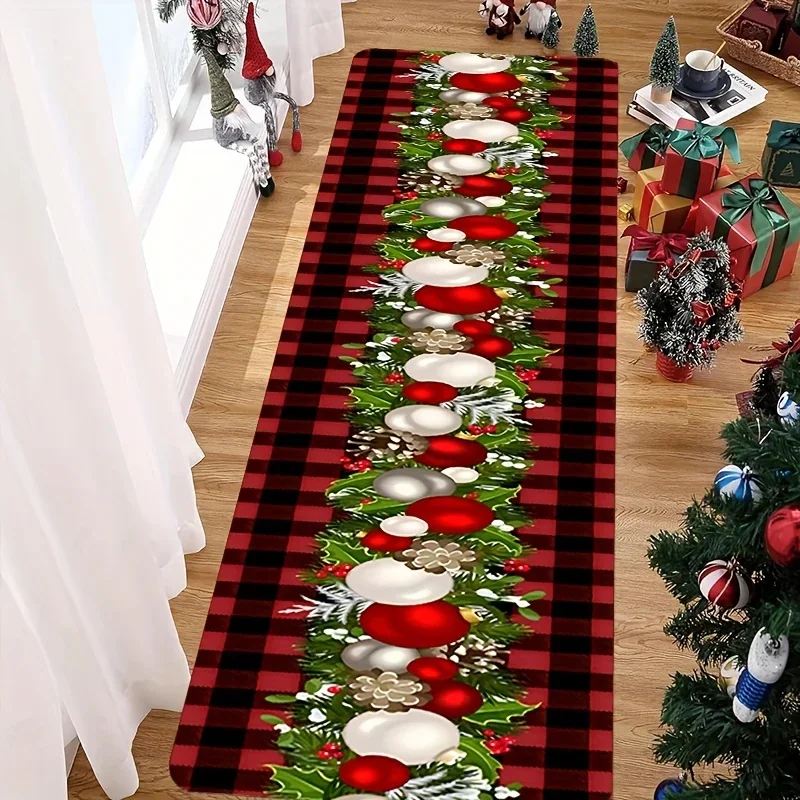 VIKAMA Weihnachten Langer Flur Dekoration Teppich Flanell Küchenteppich Weicher Schlafzimmerteppich Wohnzimmer Fußmatte Heimdekoration
