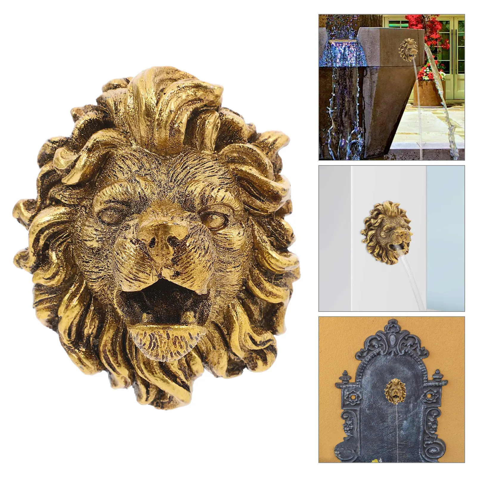 

Wall Mounted Lion Head Water Feature Fountain Nozzle Outdoor Garden Spitter Resin Pond Sprayer for Patio Backyard