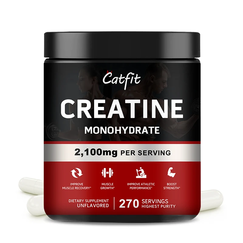 Catfit Creatine Monohydrate Capsules Whey Protein Energy Stamina Performance Muscle Growth for Gym Fitness Muscle Building