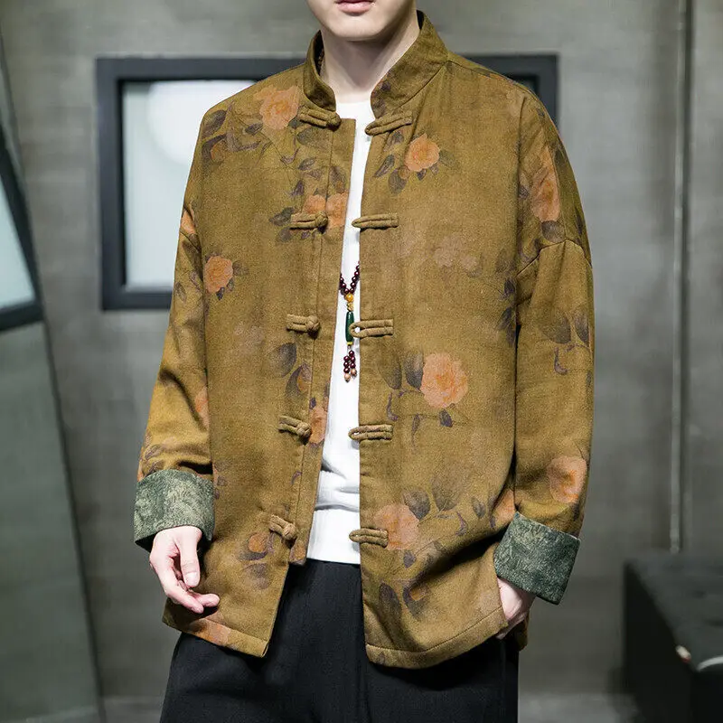 Chinese Style Men's Jacket, Spring Autumn Print Tang Suit Hanfu Coat for Men Women Frog Button Long Sleeve Plus Size​ M-XXXXXL