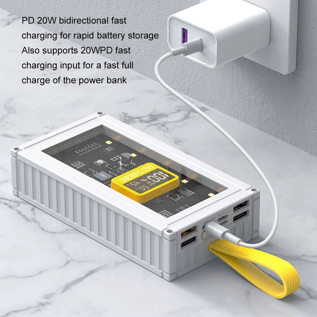 باور بانك على شكل حاوية شفافة 20000 مللي أمبير في الساعة مع شحن سريع 120 وات مدمج لهاتف آيفون 16 15 14 وشاومي #6