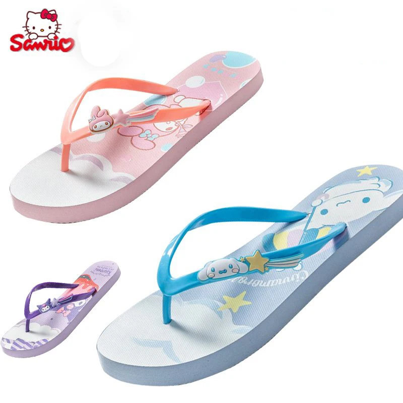 

kawaii Sanrio Hellokitty Mymelody Kuromi Cinnamoroll Summer Slippers Women's Flip-flops Beach Slippers Outside Wear Parent-child