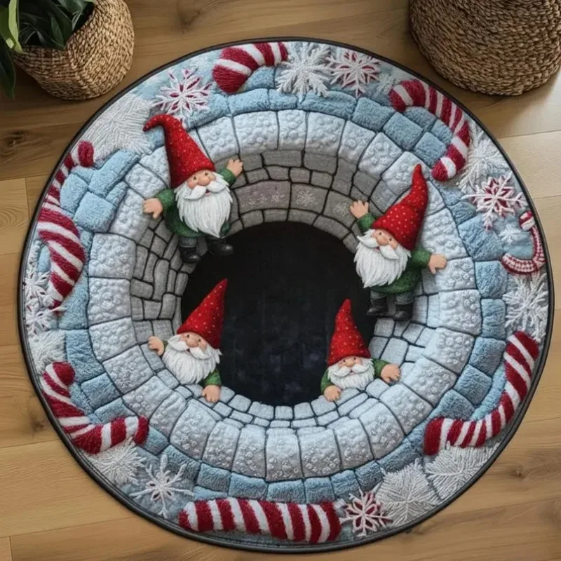 Gnome Christmas 3D Printed Round Mat Santa Claus Christmas Rug Decor Christmas Welcome Door Mat Winter Home Decor Christmas Gift