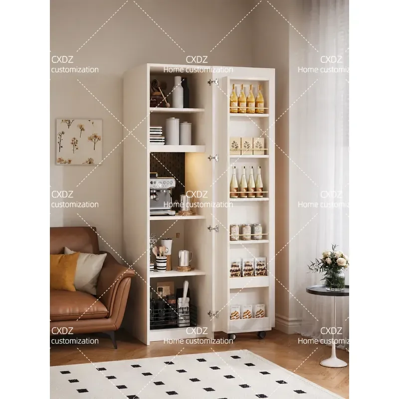 Medieval solid wood dining side cabinet integrated against the wall, living room storage cabinet, refrigerator-type cabinet,