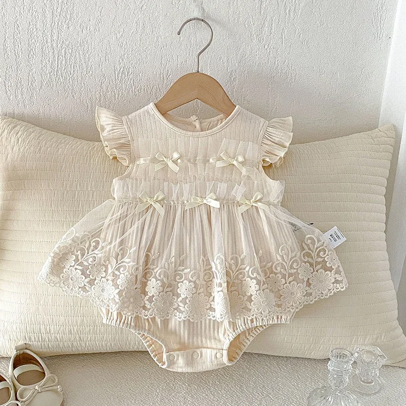 

Новый летний комбинезон для новорожденных девочек 2026 года, с рукавами-крылышками, из хлопка с сетчатыми вставками, для малышей 0-24 месяцев, одежда для девочек