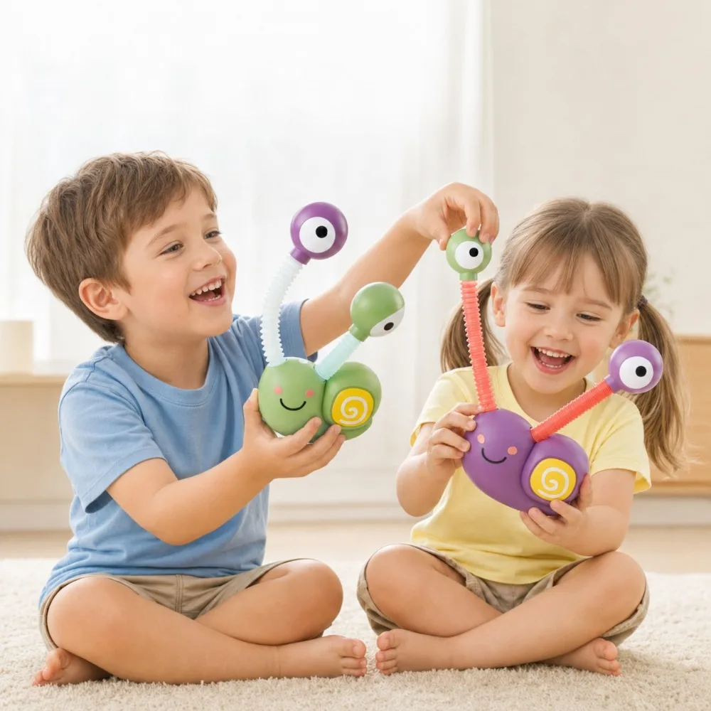 Pop Tubes Snail Toy with Expandable Bellows Eyes Cute Cartoon Snail Fidget Toy for Kids Children, Random Color and Style