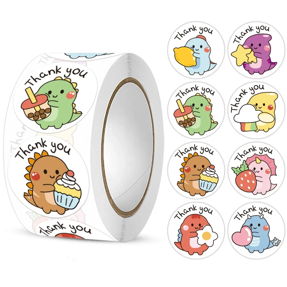 500pcs 1 Inch Thank You Stickers Cartoon Dinosaur Labels for Packaging Baking Labels Gifts Seal Decor Children's Reward Stickers