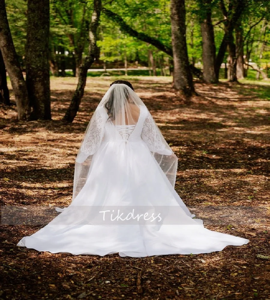 Simple Plus Size Rustic Wedding Dress Dress 2025 A Line Long Sleeve Satin Country Forset Bridal Dress Outdoor Bride Customized