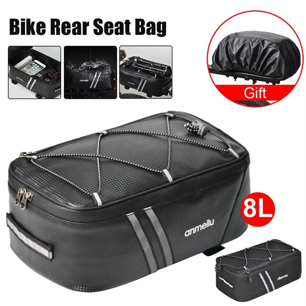 8L Bike Rear Seat Trunk Bag Bikepacking with Rain Cover Bike Saddle Bags Bicycle Accessories Waterproof Bicycle Bags