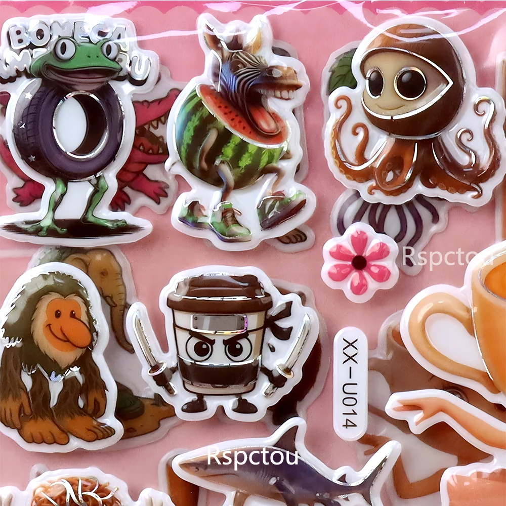 Double Layered Italian Brainrot Animals 3D Bubble Stickers Waterproof Tung Tung Tung Sahur Relief Sticker Reward Decals Toy Gift