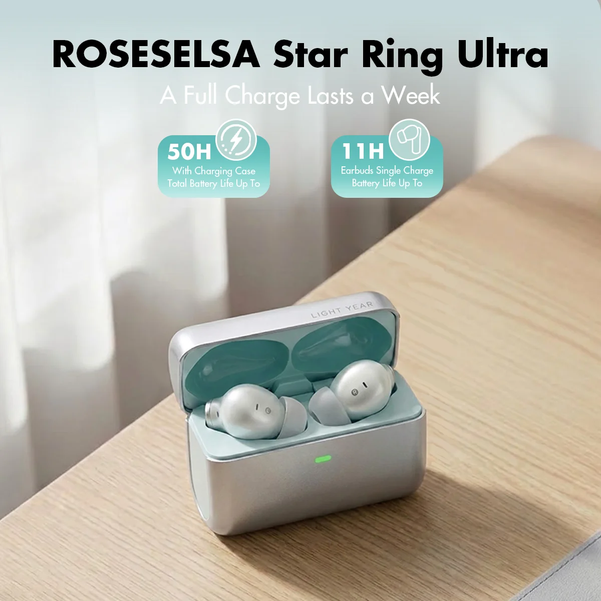 

Беспроводные наушники ROSESELSA Star Ring Ultra TWS с шумоподавлением ANC 52 дБ, Hi-Fi стерео, до 50 часов работы