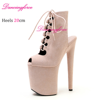 20cm/8Inches Sexy Pole Dance Shoes Women Catwalk Nightclub Strip Gladiator Sandals Lace-up Lady Suede Matte Short Booties