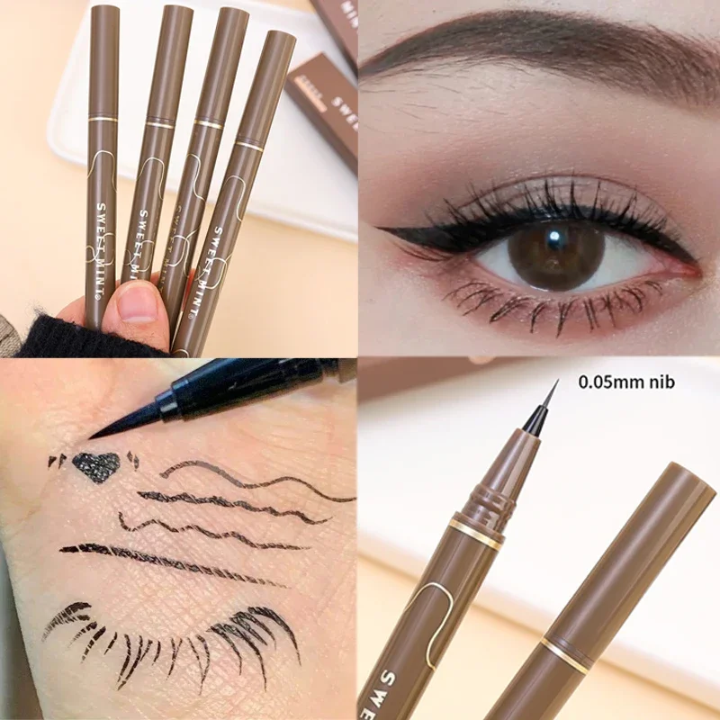 Sweatproof Eyeliner Lasting Waterproof Black Brown Ultra Thin Head Matte Liquid Eyeliner Pen Quick Drying Eyes Makeup Cosmetic