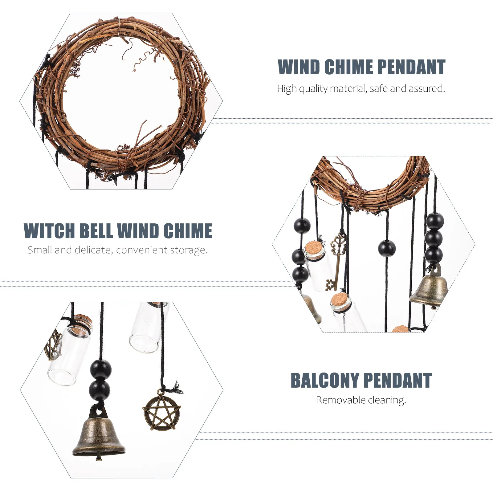 1Pcs Bohemian Style Wind Chime with Witch Bells Home Hanging Decor for Front Door Back Door Wall Cafe Restaurant Garden Decor