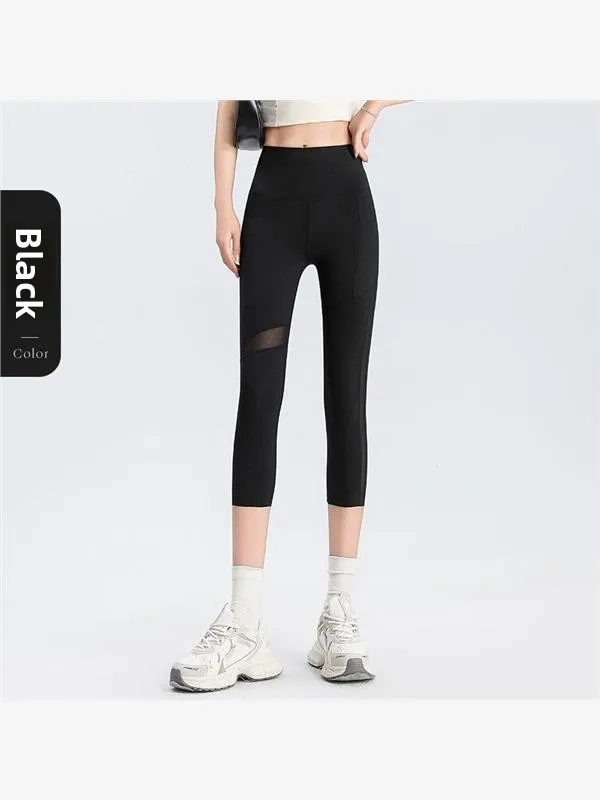 مرونة لي اليوغا السراويل النسائية رقيقة الصيف الرياضة ضيق عالية الخصر بعقب رفع السراويل الرياضية التخسيس سبعة أرباع طول