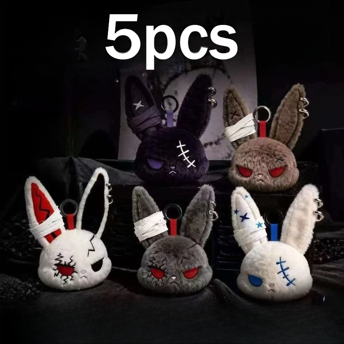 Heißer Gothic-Hasen-Plüsch-Schlüsselanhänger, Kaninchen-Taschenanhänger mit Bandage-Design, Kawaii-Schlüsselring-Anhänger, Auto- und Taschenornament, Geschenk für
