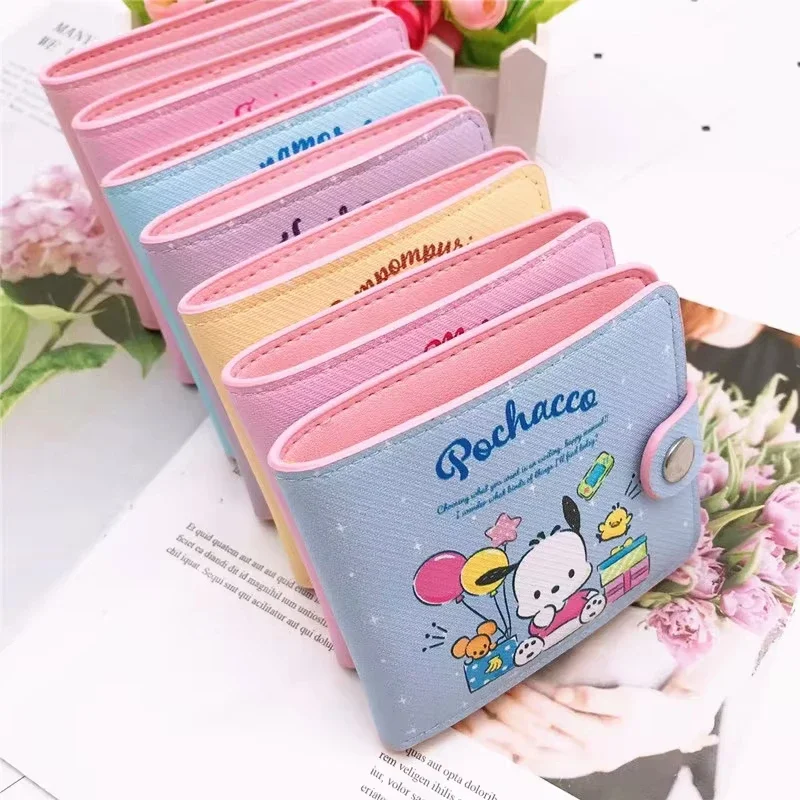 Portefeuille en cuir PU Cinnamoroll, Kuromi, My Melody 2026, avec fermeture à bouton, porte-monnaie pliable et porte-cartes, cadeau pour enfants