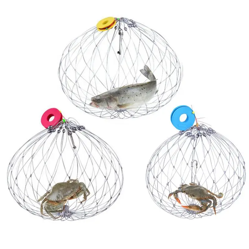 Steel Wire Crab Net Fishing Accessories Soft Steel Wire Fishing Net Automatic Opening & Closing For Catching Fish Lobsters Crabs