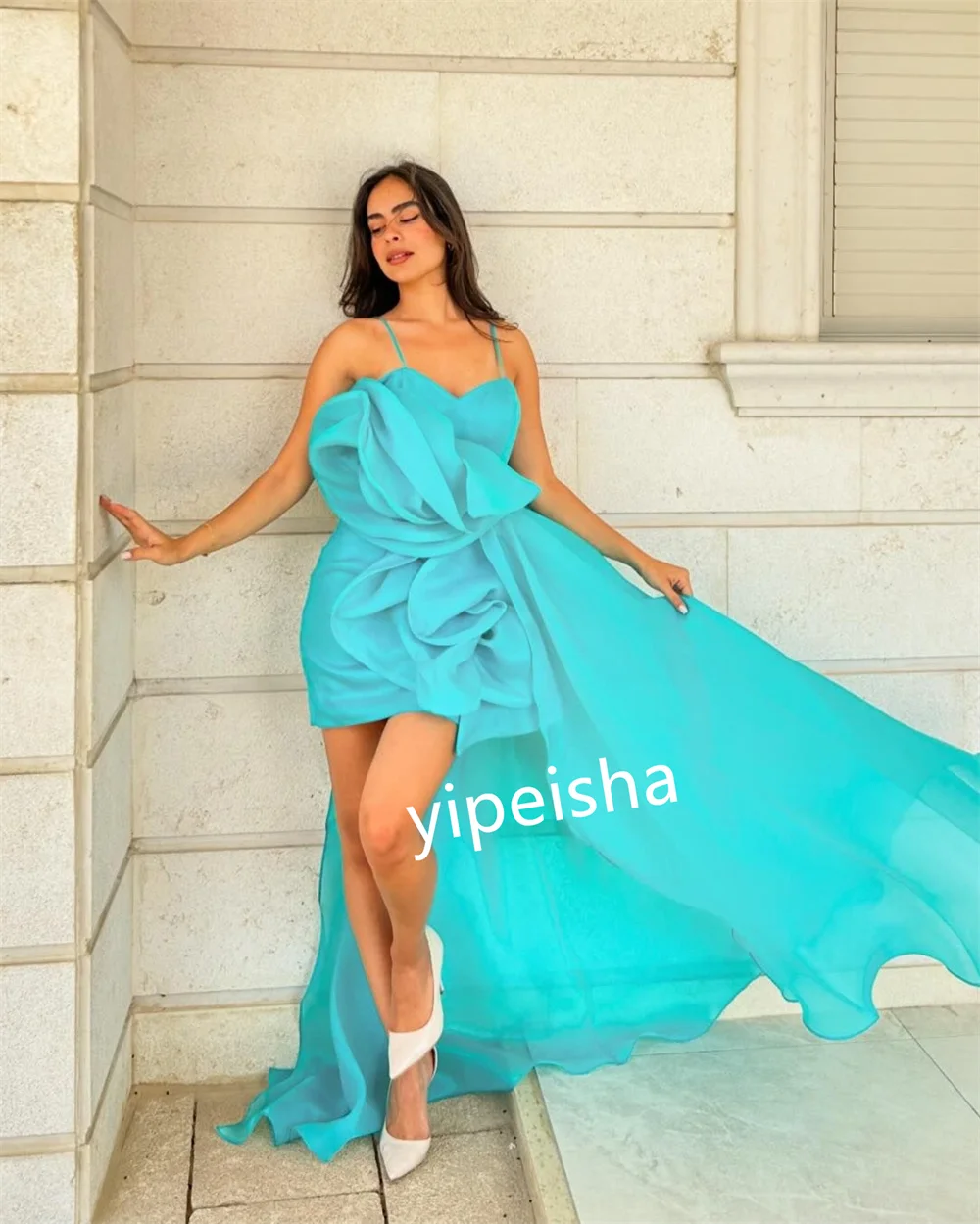 Exquisitos Vestidos cortos plisados de gasa hechos a mano con flores, línea A, tirantes finos, quinceañera, estilo chino, clásico y Sexy