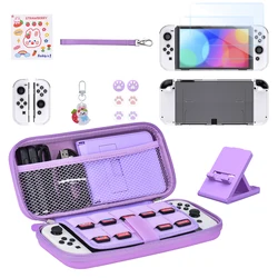 15 in 1 Switch OLED Storage Kit Switch Case and Thumb Caps Portable Waterproof Travel Bag for Switch Console & J-Con (Purple)