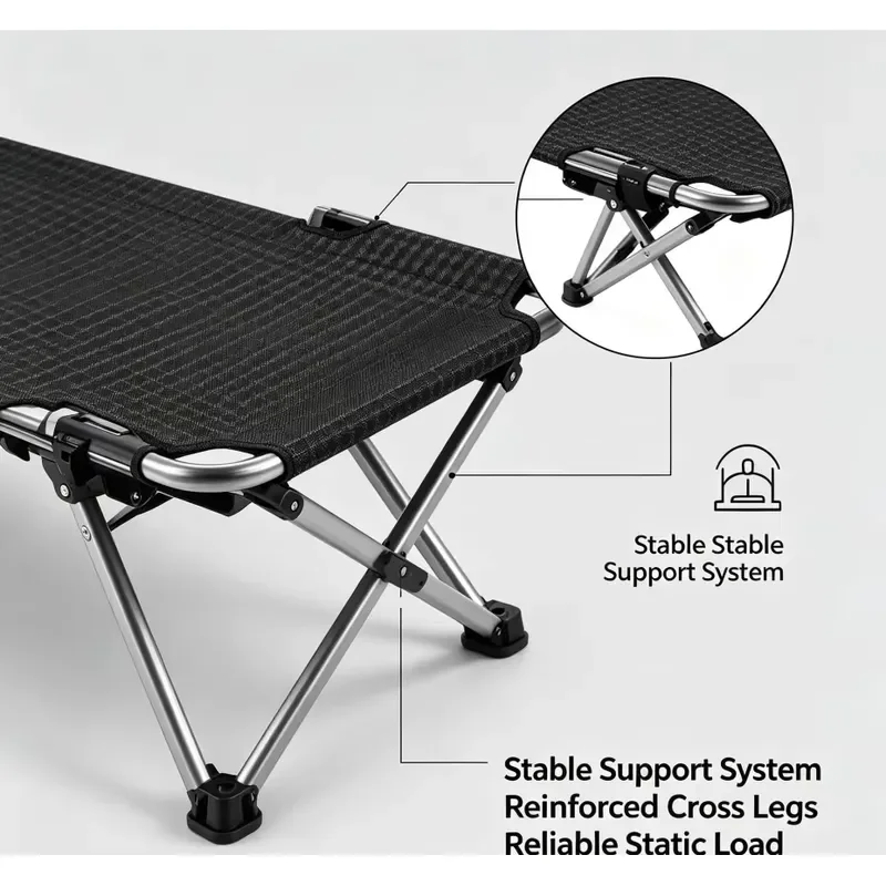 Portable Aluminum Folding Camping Bed Lightweight Breathable Mesh Single Cot High Load Bearing Outdoor Travel Nap Chair for